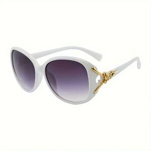 Oversized Sunglasses White Gradient Fox Head Design Gold Tone